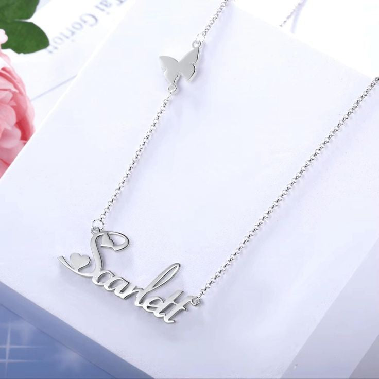 Butterfly & Heart Name Necklace