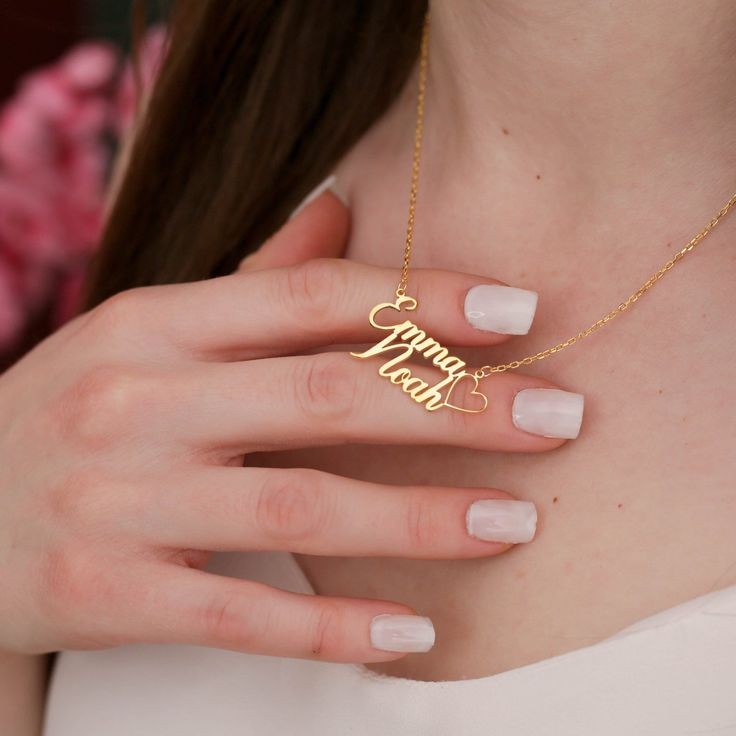 Custom Double Name Necklace with Heart