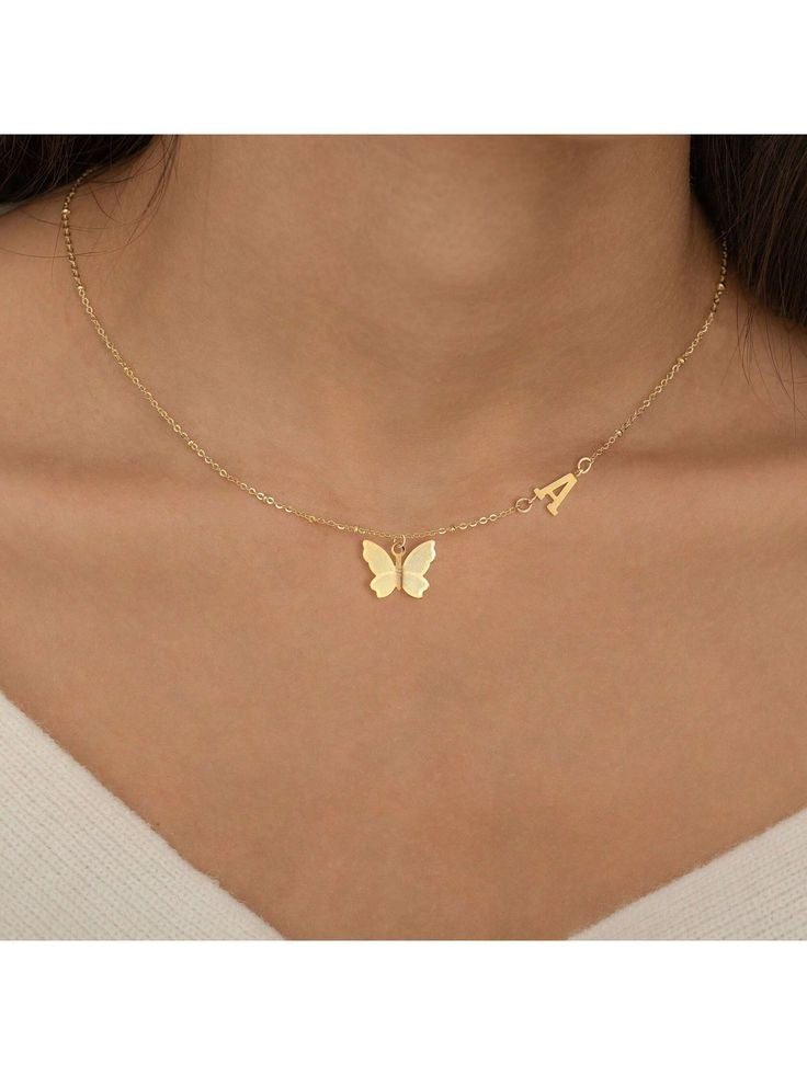Butterfly & Heart Name Necklace